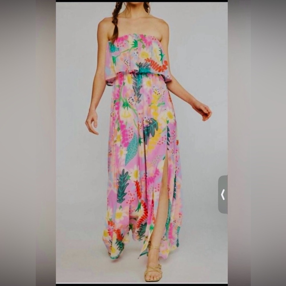 ENTRO strapless  PINK PRINTED MAXI DRESS SIZE M GREAT CONDITION